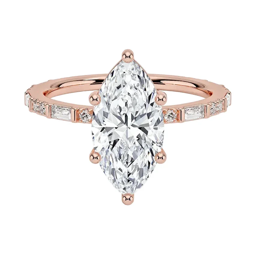 Marquise-Cut Moissanite Engagement Ring with Baguette and Round Pavé Band | ApolloGem Cape Town - Image 4