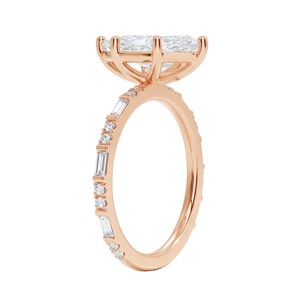 Marquise-Cut Moissanite Engagement Ring with Baguette and Round Pavé Band | ApolloGem Cape Town - Image 5