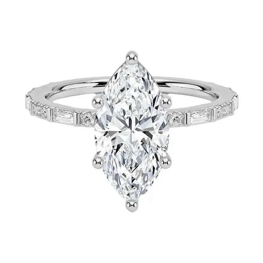 Marquise-Cut Moissanite Engagement Ring with Baguette and Round Pavé Band | ApolloGem Cape Town - Image 7