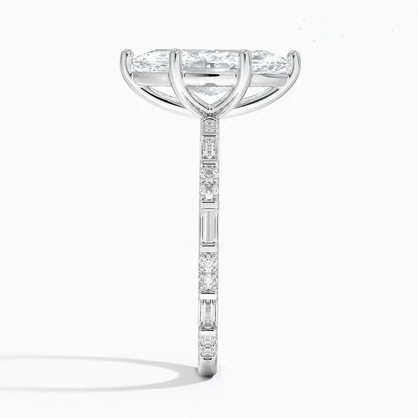 Marquise-Cut Moissanite Engagement Ring with Baguette and Round Pavé Band | ApolloGem Cape Town - Image 9