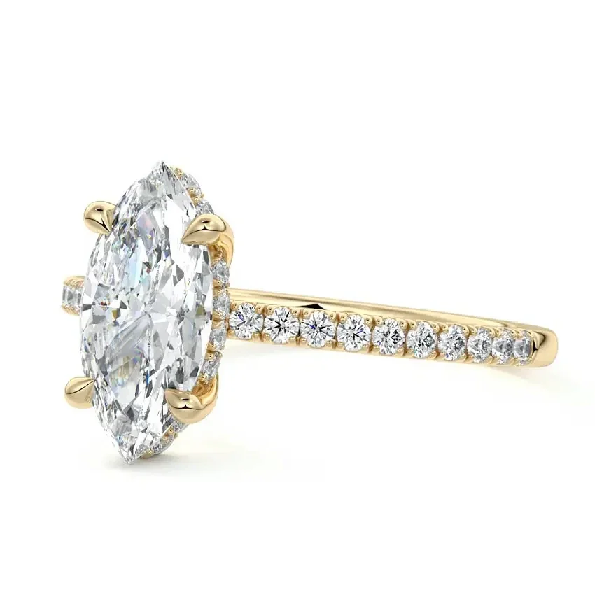 Marquise Cut Moissanite Engagement Ring with Hidden Halo & Pave Band | ApolloGem Cape Town - Image 3