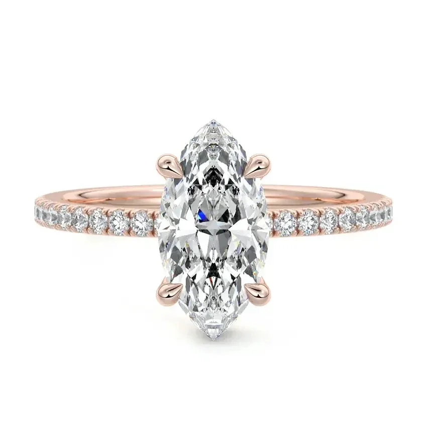 Marquise Cut Moissanite Engagement Ring with Hidden Halo & Pave Band | ApolloGem Cape Town - Image 4