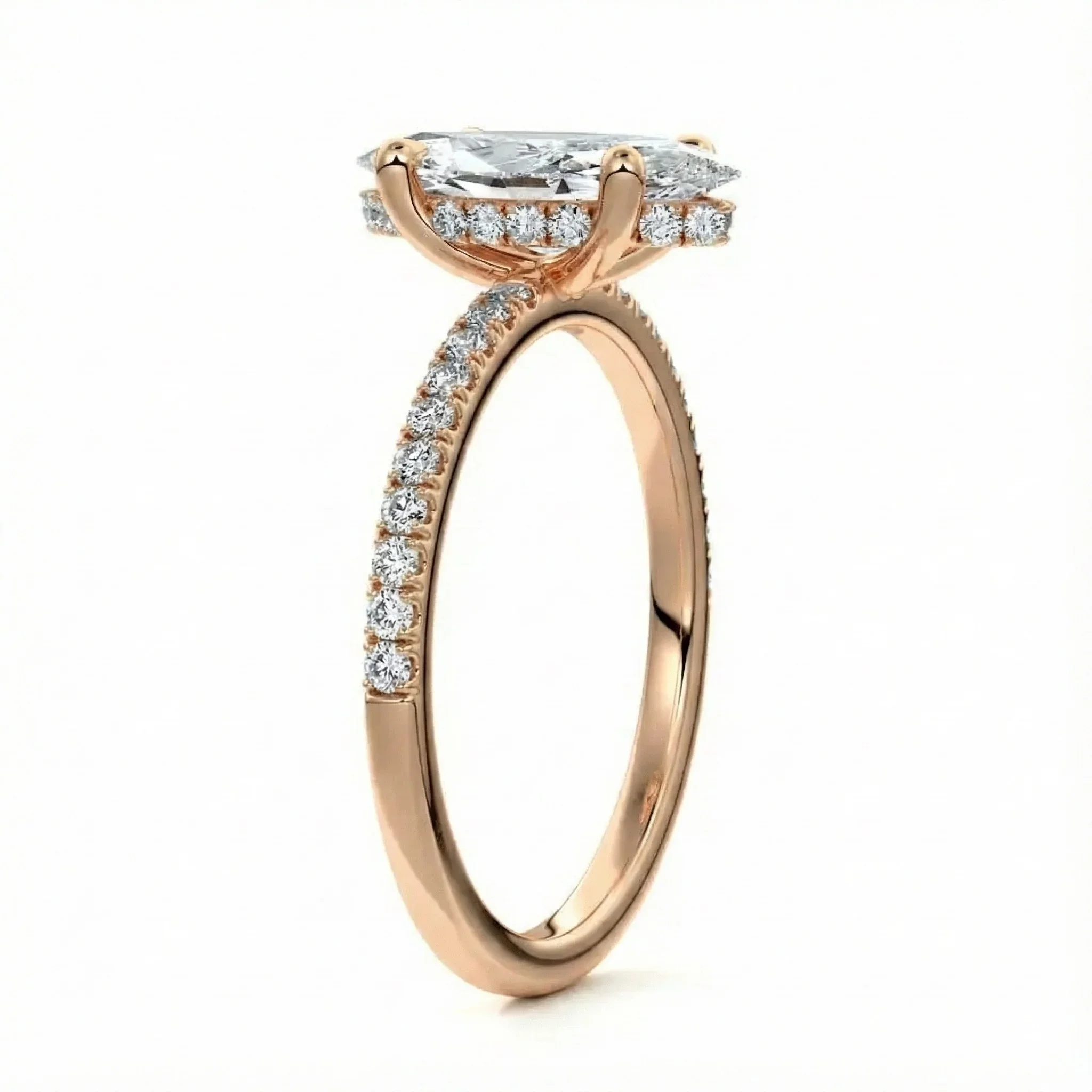 Marquise Cut Moissanite Engagement Ring with Hidden Halo & Pave Band | ApolloGem Cape Town - Image 5