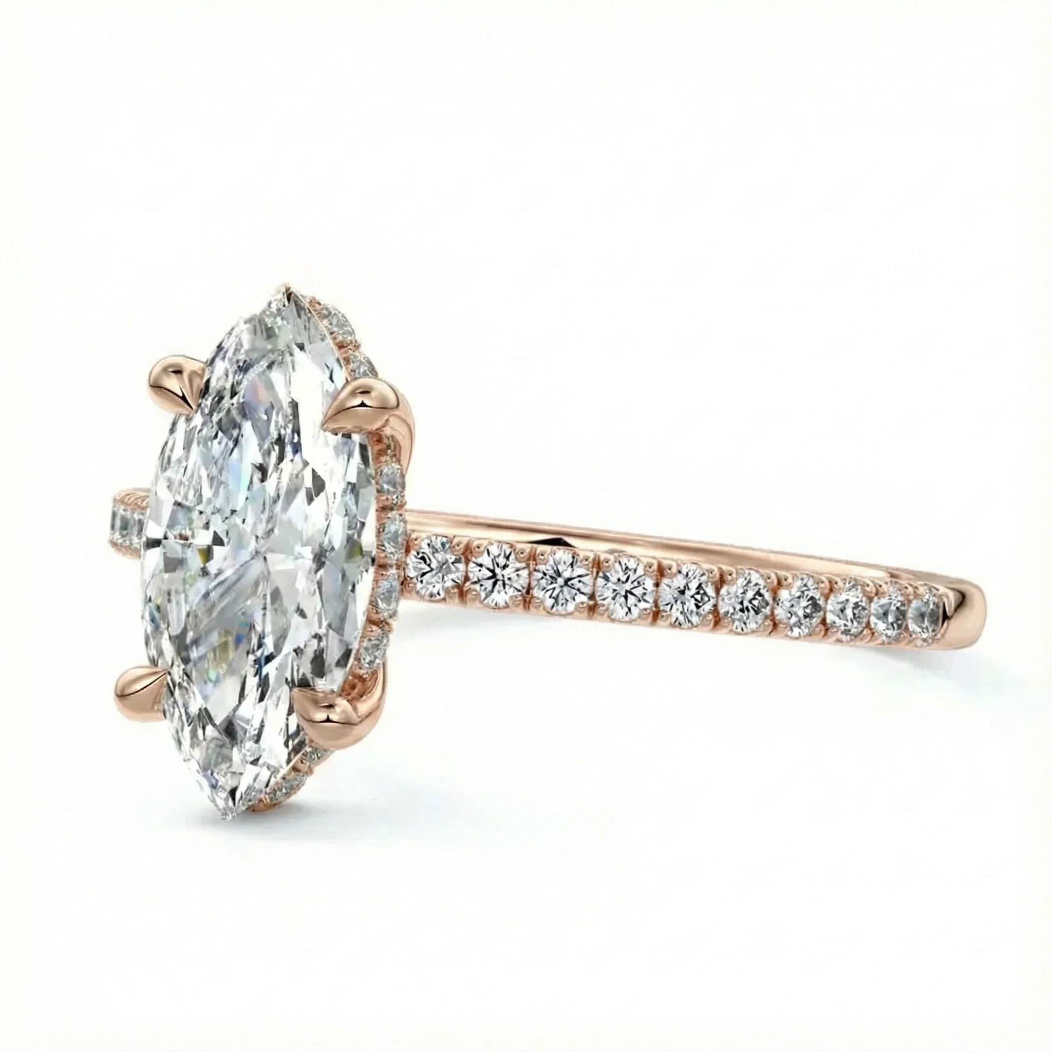 Marquise Cut Moissanite Engagement Ring with Hidden Halo & Pave Band | ApolloGem Cape Town - Image 6