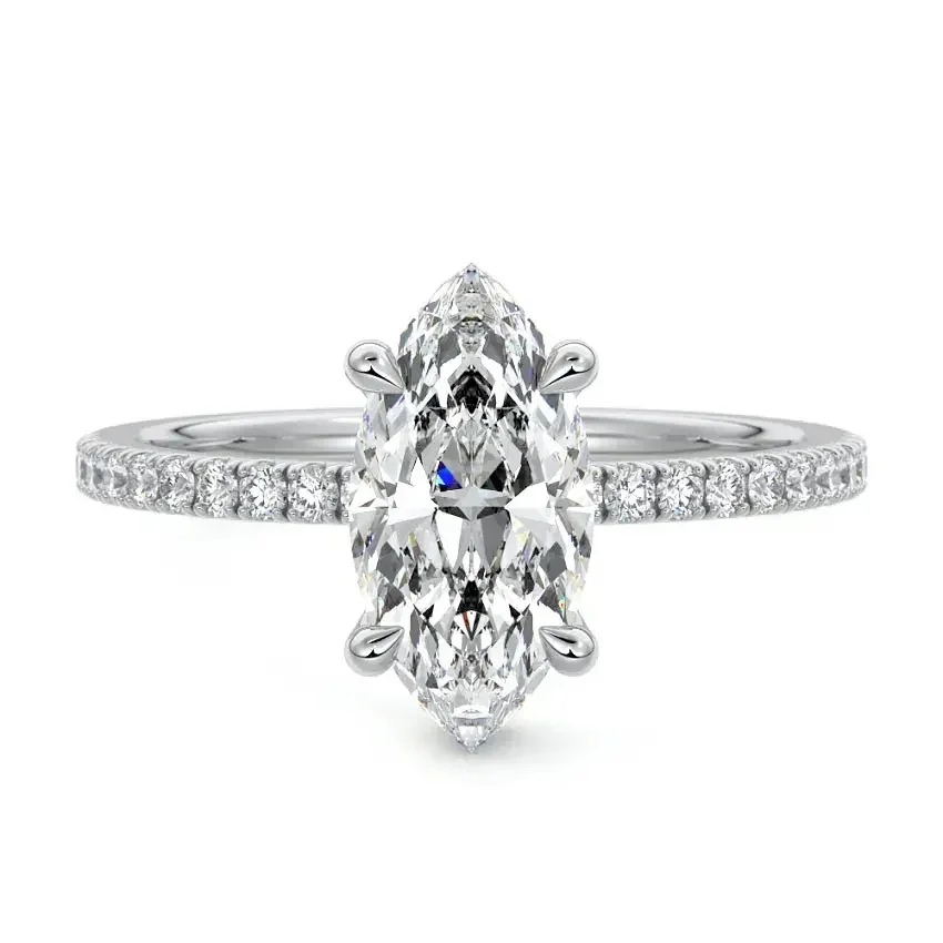 Marquise Cut Moissanite Engagement Ring with Hidden Halo & Pave Band | ApolloGem Cape Town - Image 7