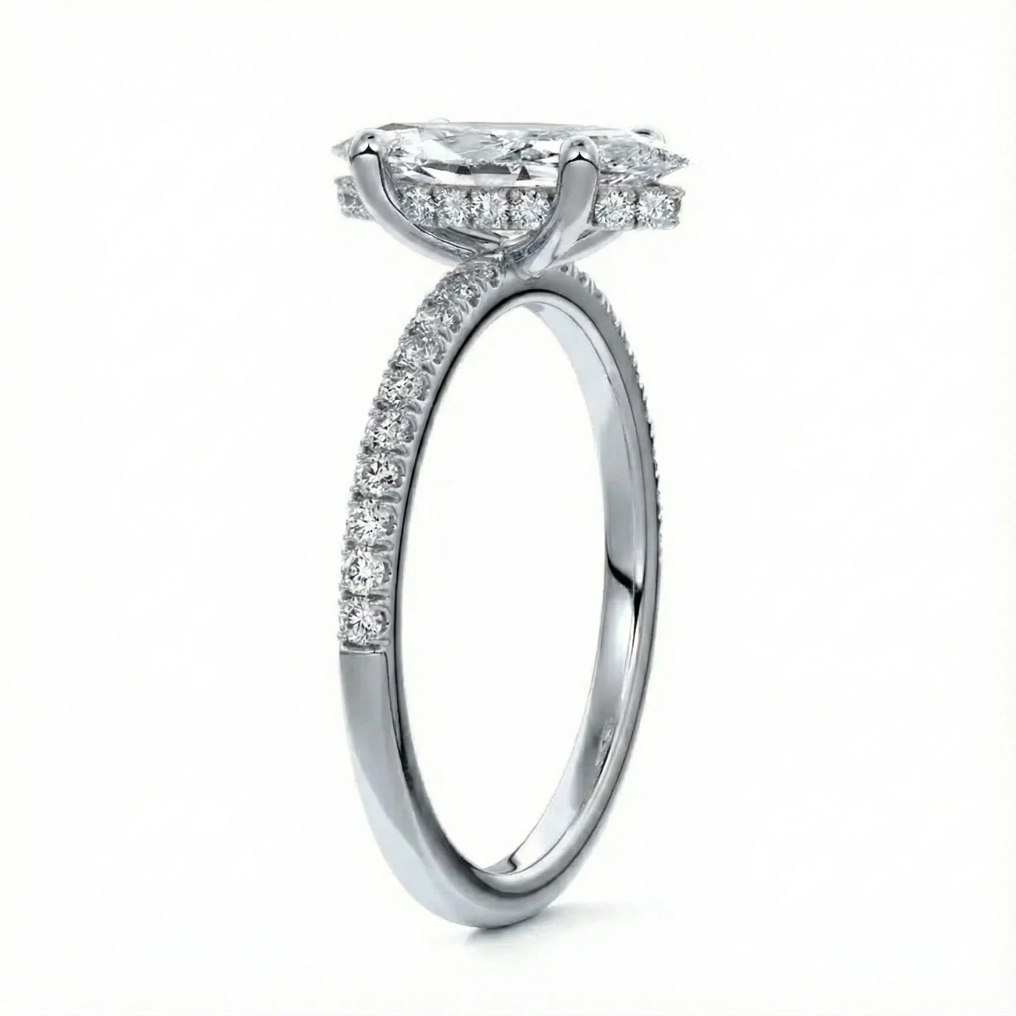 Marquise Cut Moissanite Engagement Ring with Hidden Halo & Pave Band | ApolloGem Cape Town - Image 8