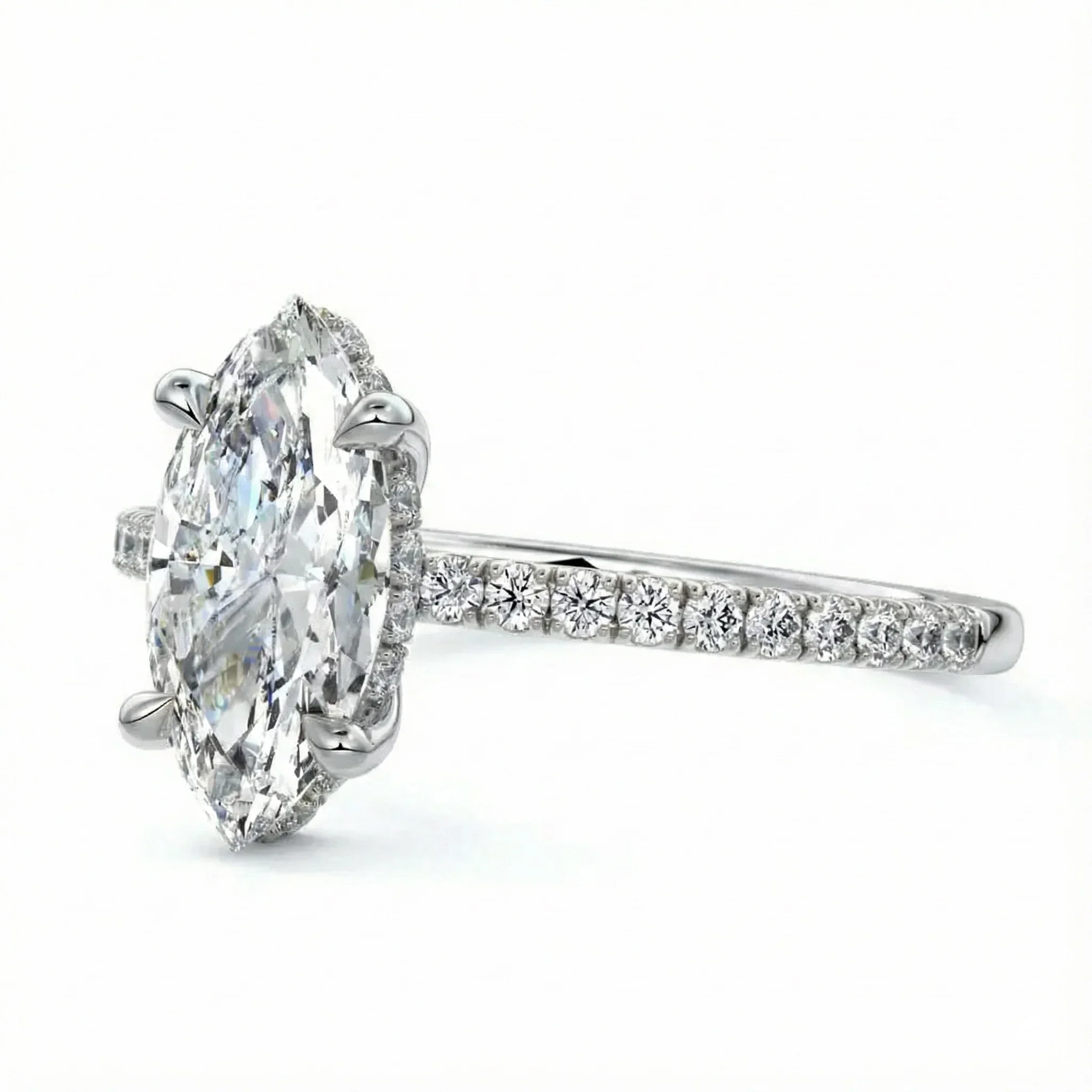 Marquise Cut Moissanite Engagement Ring with Hidden Halo & Pave Band | ApolloGem Cape Town - Image 9