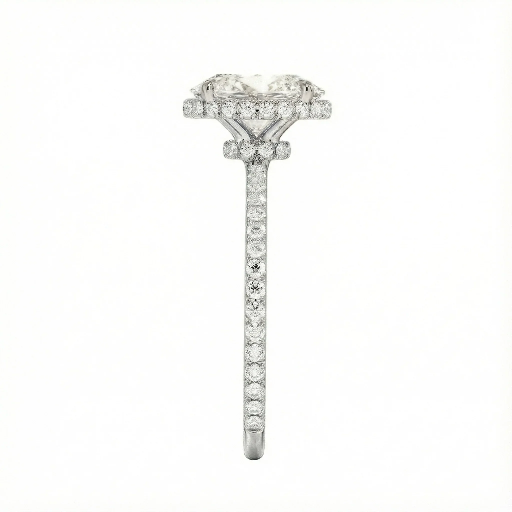Oval Cut Hidden Double Halo Moissanite Engagement Ring with Pave Band | ApolloGem Cape Town - Image 9