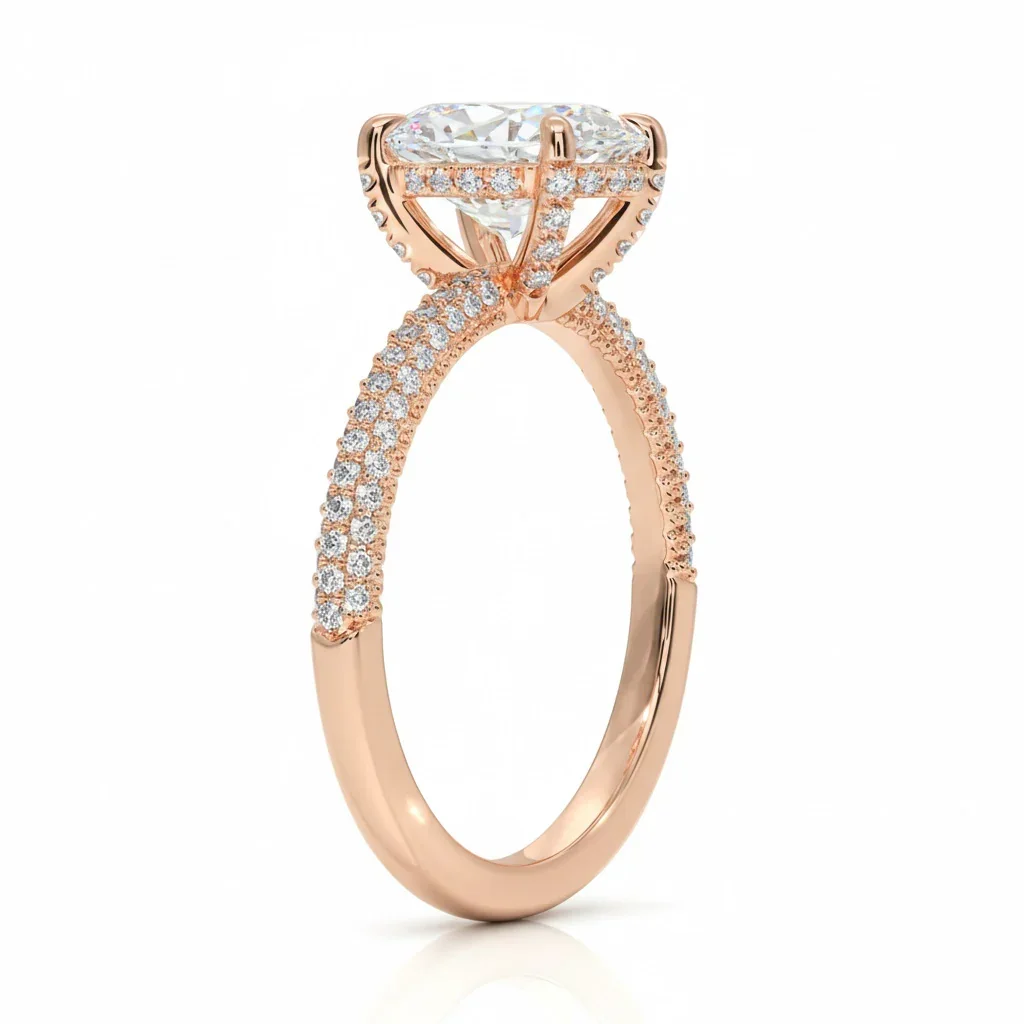 Oval Cut Moissanite Ring with Three-Row Micro-Pave Hidden Halo and Encrusted Claws | ApolloGem Cape Town - Image 5