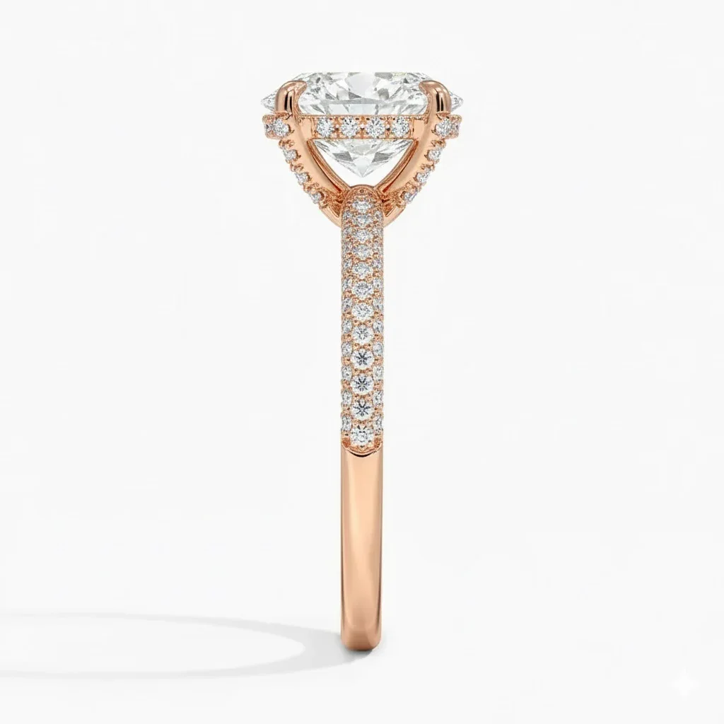 Oval Cut Moissanite Ring with Three-Row Micro-Pave Hidden Halo and Encrusted Claws | ApolloGem Cape Town - Image 6