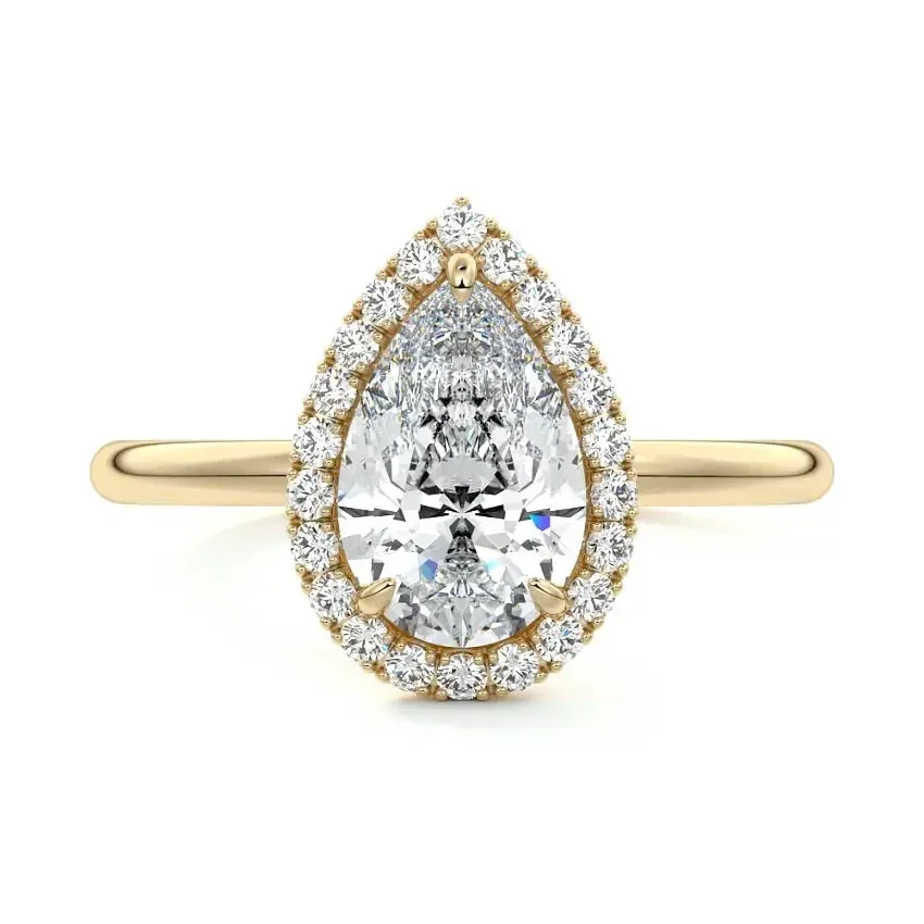 Pear-Cut Halo Moissanite Engagement Ring