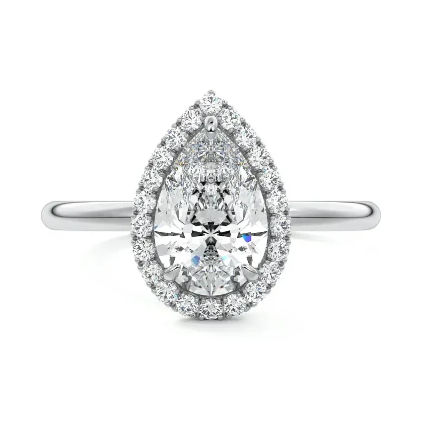 Pear-Cut Halo Moissanite Engagement Ring - Image 4