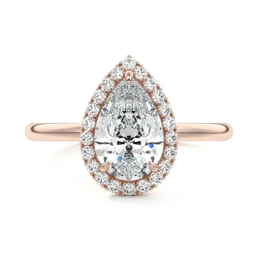 Pear-Cut Halo Moissanite Engagement Ring - Image 5
