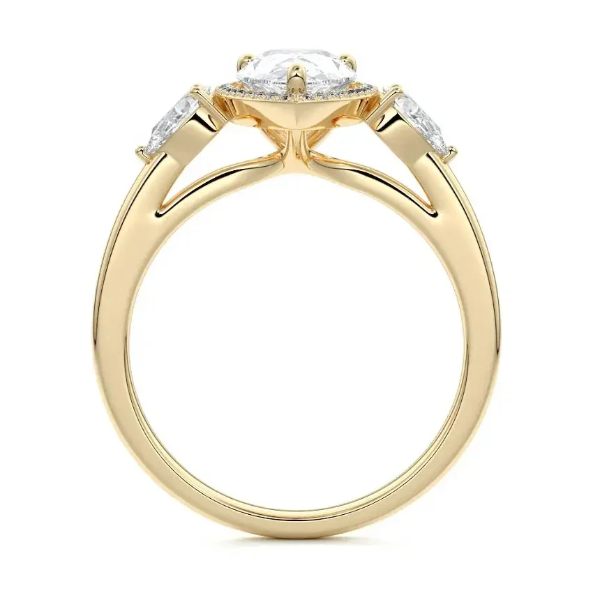 Pear-Cut Halo Moissanite Engagement Ring with Pear Side Stones - Image 2