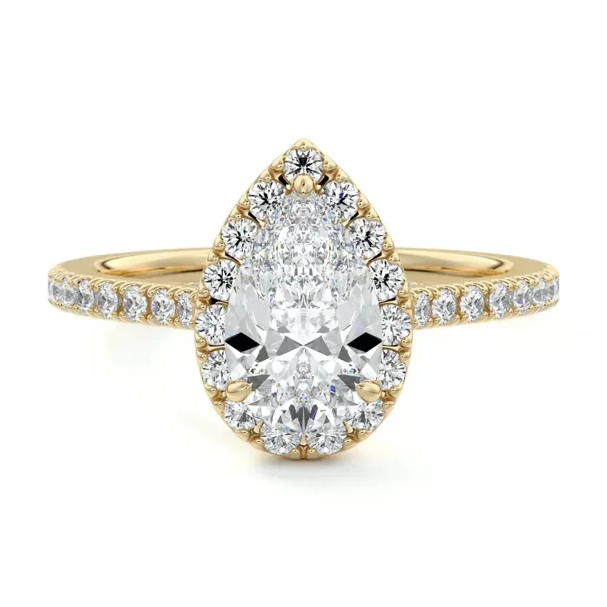 Pear-Cut Halo Moissanite Engagement Ring with Pave