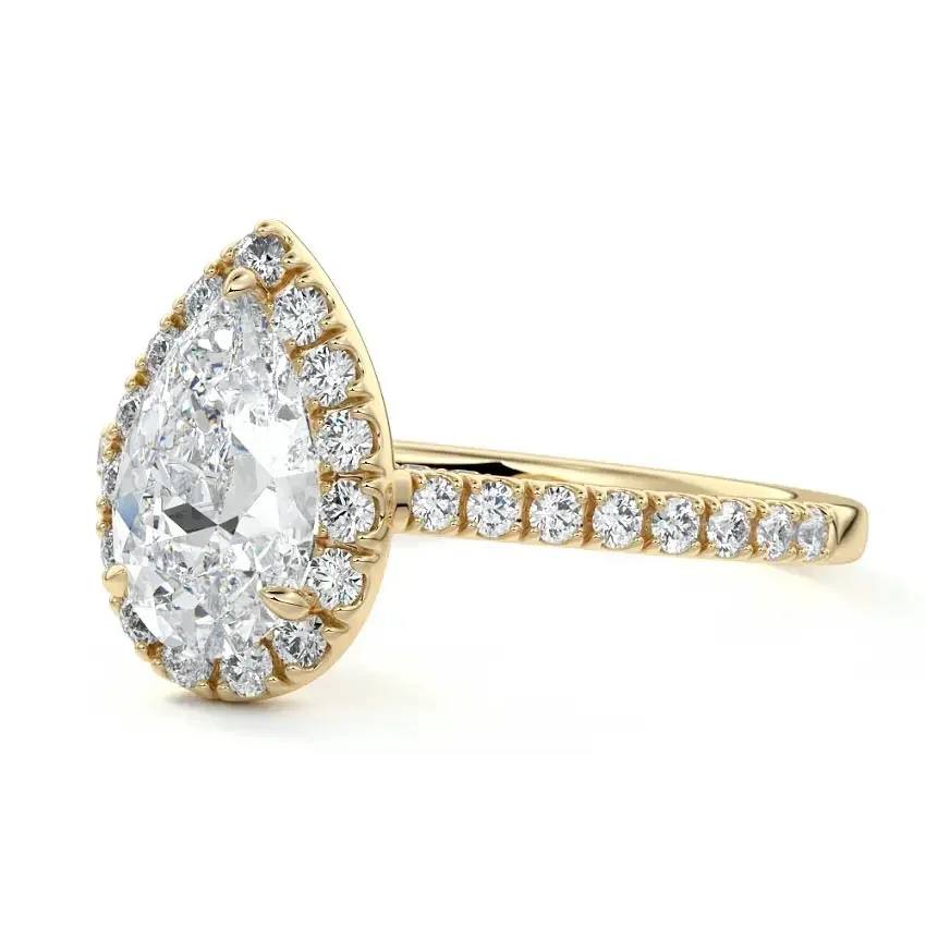Pear-Cut Halo Moissanite Engagement Ring with Pave - Image 3
