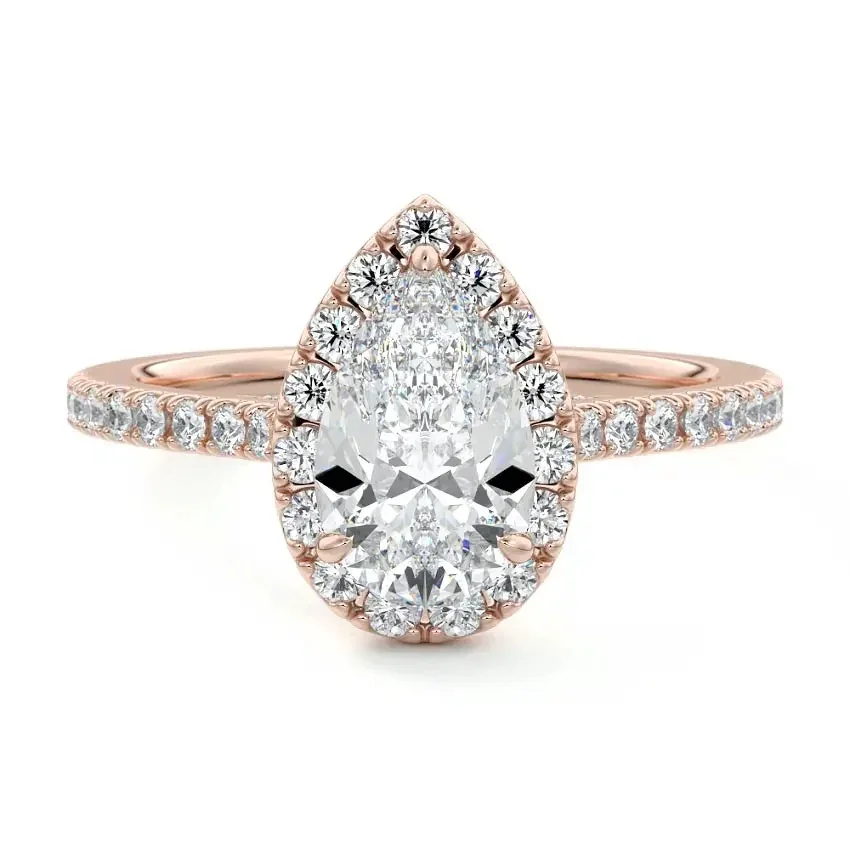 Pear-Cut Halo Moissanite Engagement Ring with Pave - Image 4