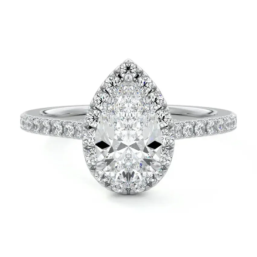 Pear-Cut Halo Moissanite Engagement Ring with Pave - Image 5