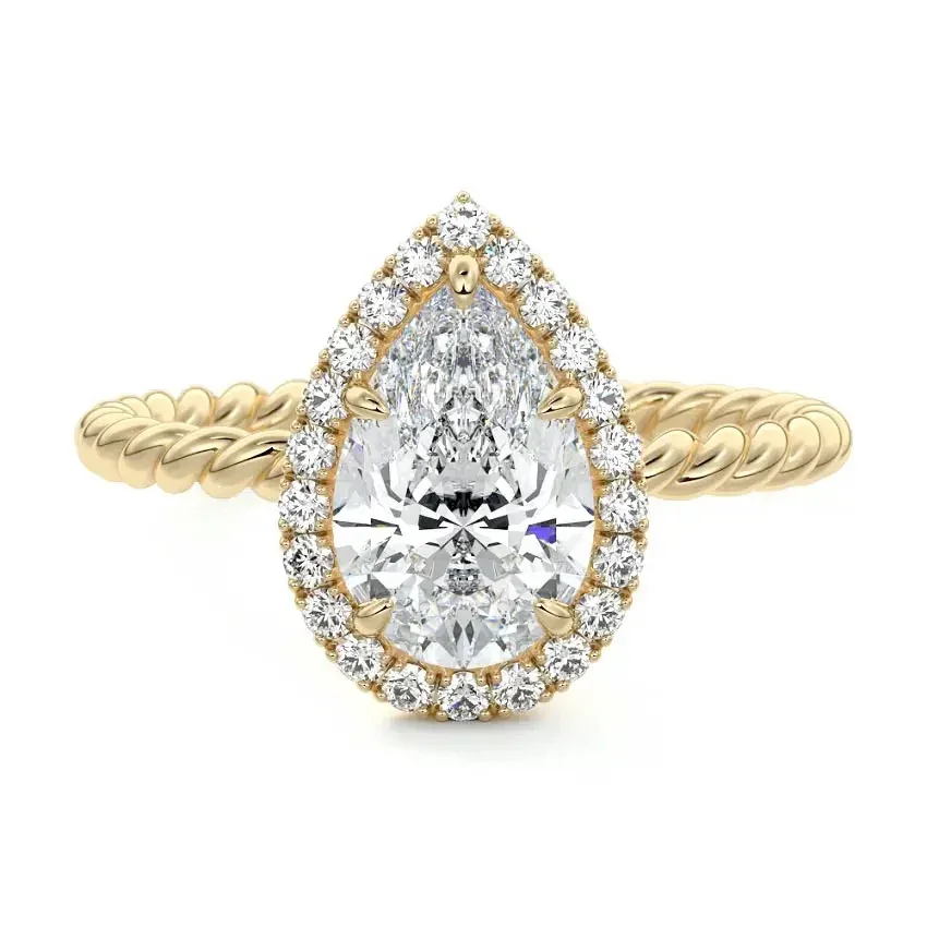 Pear-Cut Halo Twist Band Moissanite Engagement Ring