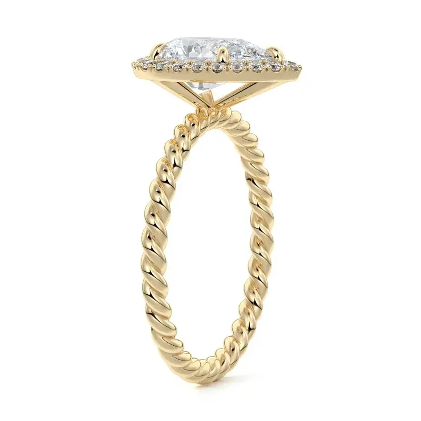 Pear-Cut Halo Twist Band Moissanite Engagement Ring - Image 3