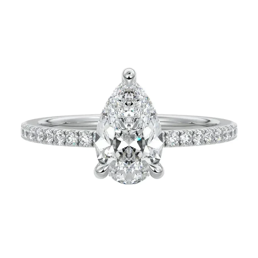 Pear Cut Hidden Halo Moissanite Engagement Ring with Pave Band - Image 3