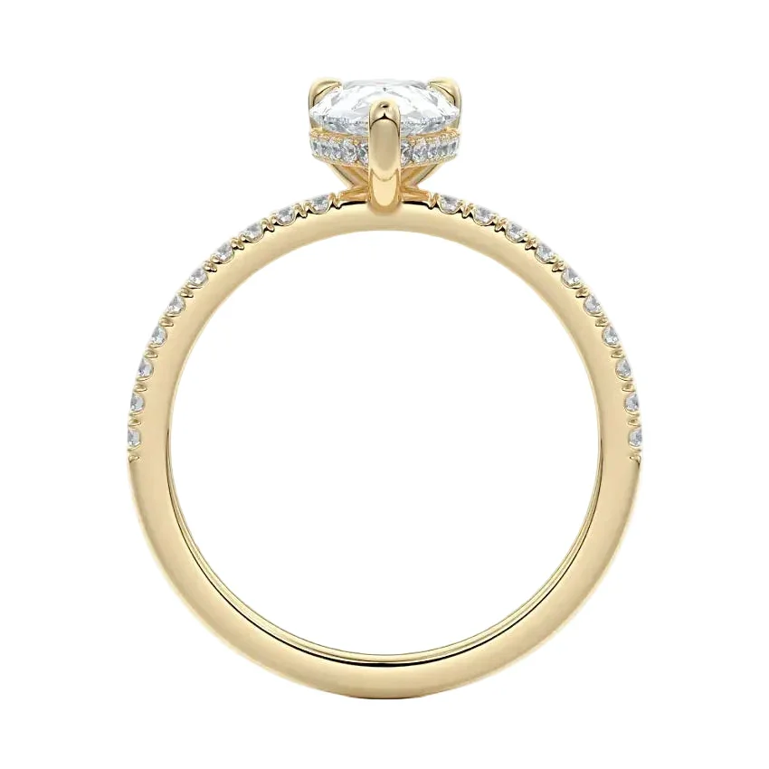Pear Cut Hidden Halo Moissanite Engagement Ring with Pave Band - Image 4