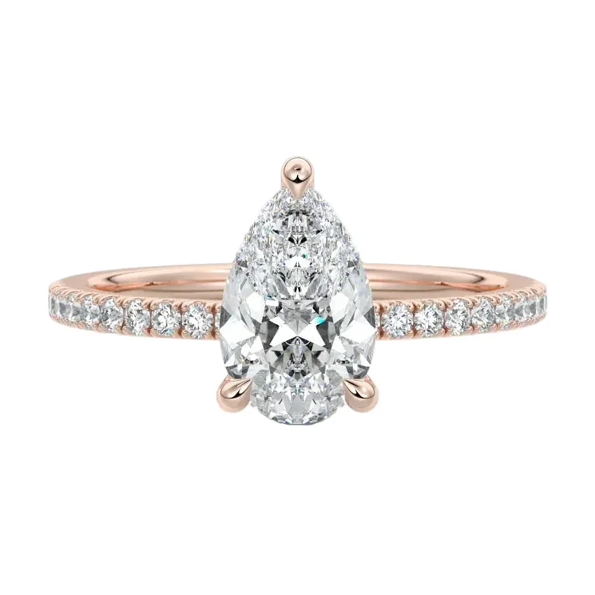 Pear Cut Hidden Halo Moissanite Engagement Ring with Pave Band - Image 5