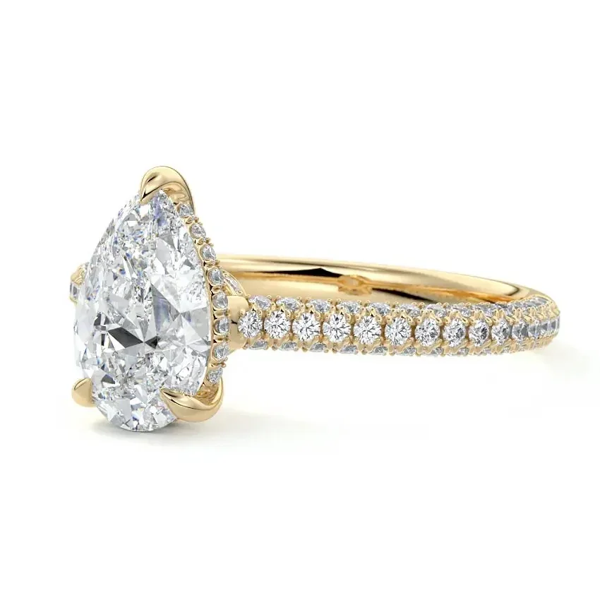 Pear Cut Moissanite Engagement Ring with Three-Row Micro-Pave Band and Hidden Double Halo | ApolloGem Cape Town - Image 3