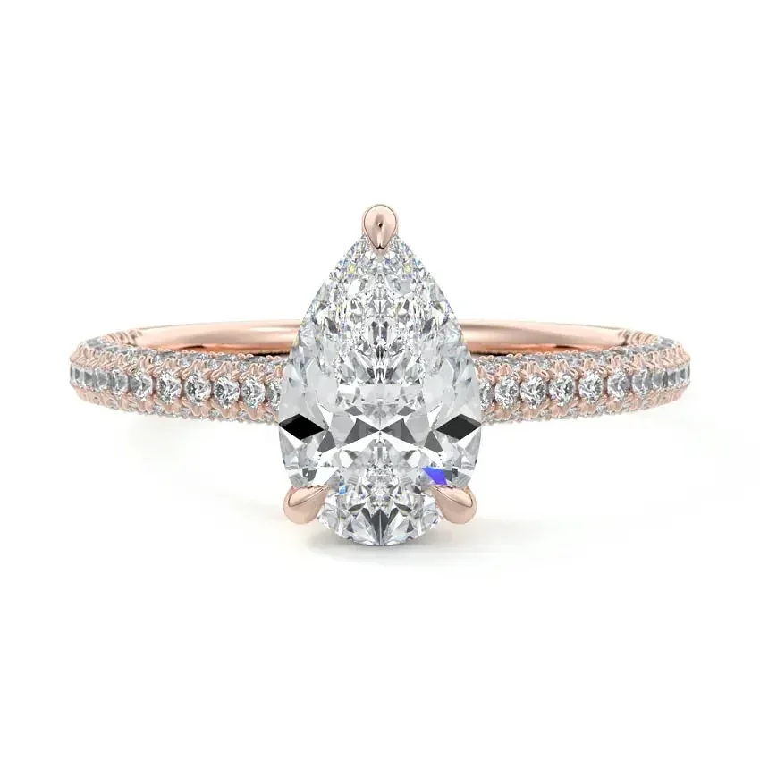 Pear Cut Moissanite Engagement Ring with Three-Row Micro-Pave Band and Hidden Double Halo | ApolloGem Cape Town - Image 4