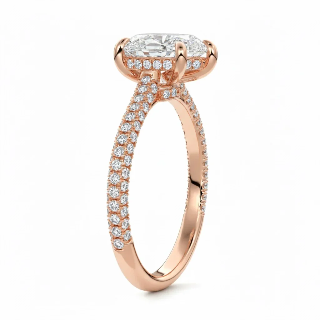 Pear Cut Moissanite Engagement Ring with Three-Row Micro-Pave Band and Hidden Double Halo | ApolloGem Cape Town - Image 5