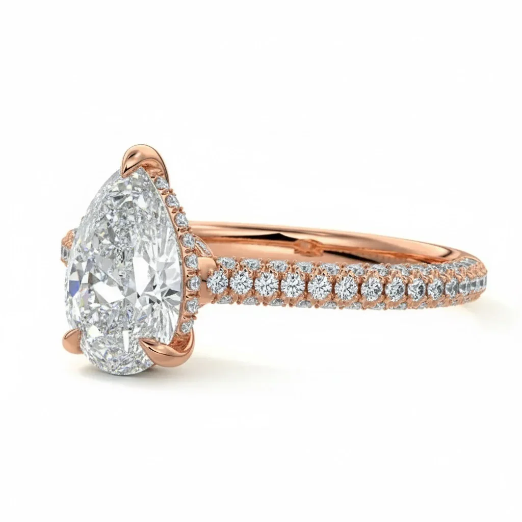 Pear Cut Moissanite Engagement Ring with Three-Row Micro-Pave Band and Hidden Double Halo | ApolloGem Cape Town - Image 6