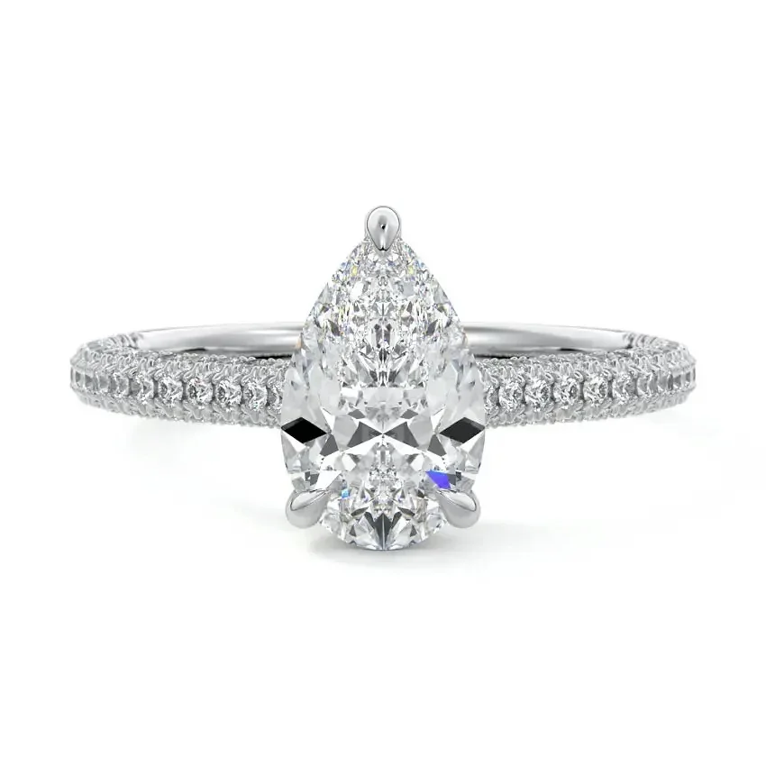 Pear Cut Moissanite Engagement Ring with Three-Row Micro-Pave Band and Hidden Double Halo | ApolloGem Cape Town - Image 7
