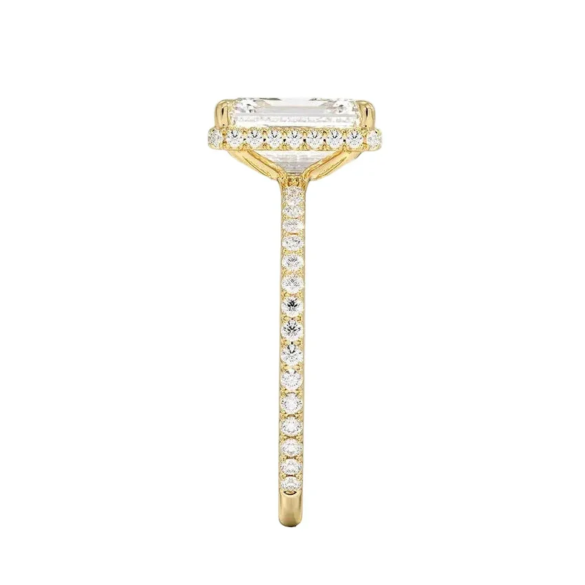Radiant Cut Hidden Halo Moissanite Engagement Ring with Pave Band - Image 3