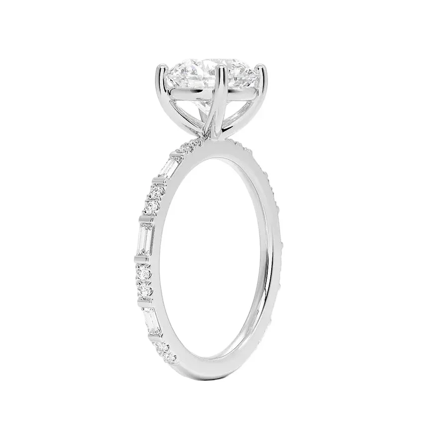 Round-Cut Engagement Ring with Baguette and Round Pavé Band - Image 8