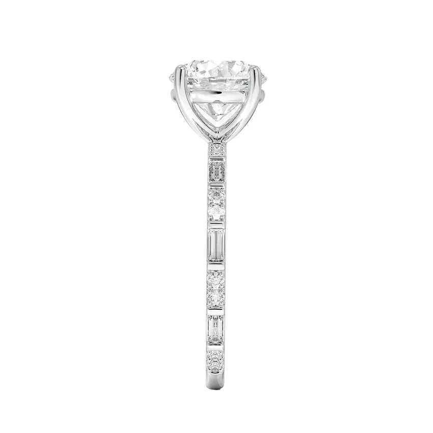 Round-Cut Engagement Ring with Baguette and Round Pavé Band - Image 9