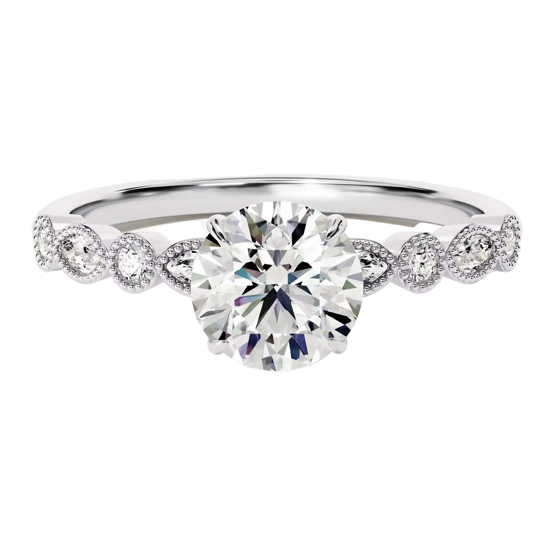 Round Cut Engagement Ring with Fancy Pave Band | ApolloGem Cape Town - Image 3