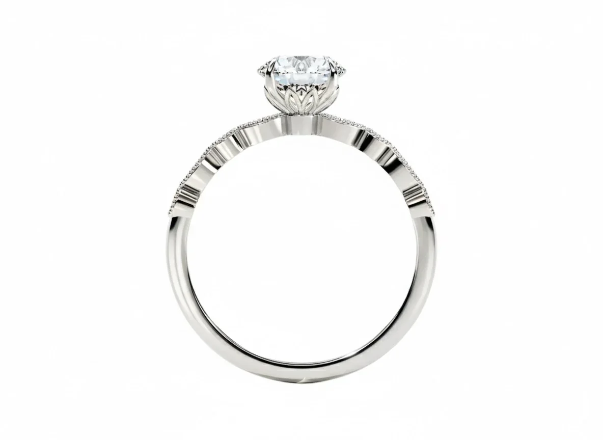 Round Cut Engagement Ring with Fancy Pave Band | ApolloGem Cape Town - Image 4