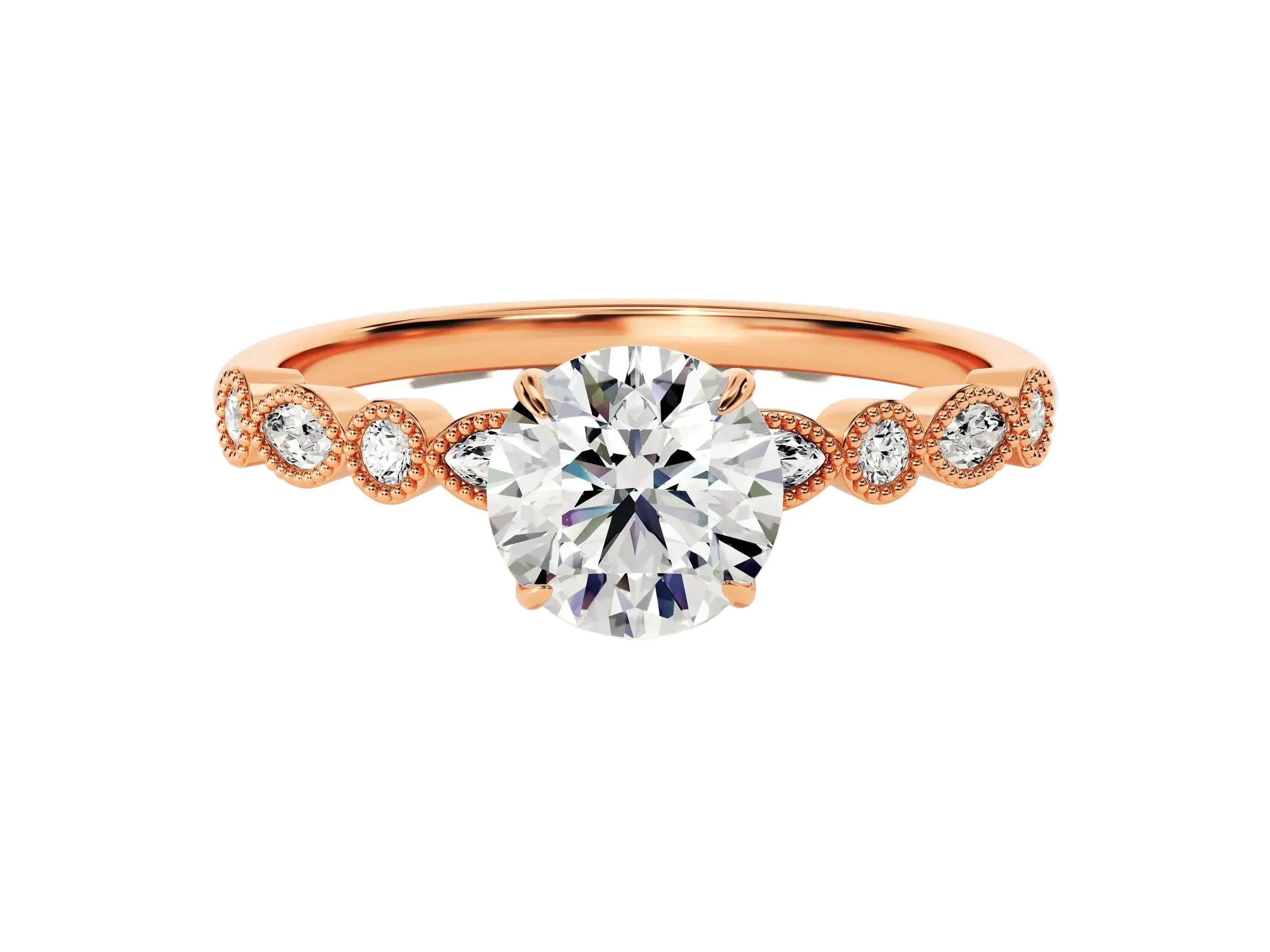 Round Cut Engagement Ring with Fancy Pave Band | ApolloGem Cape Town - Image 5