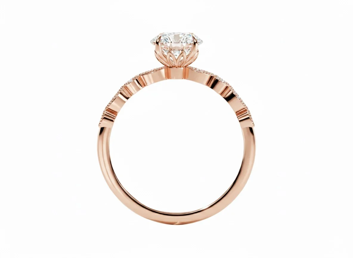Round Cut Engagement Ring with Fancy Pave Band | ApolloGem Cape Town - Image 6