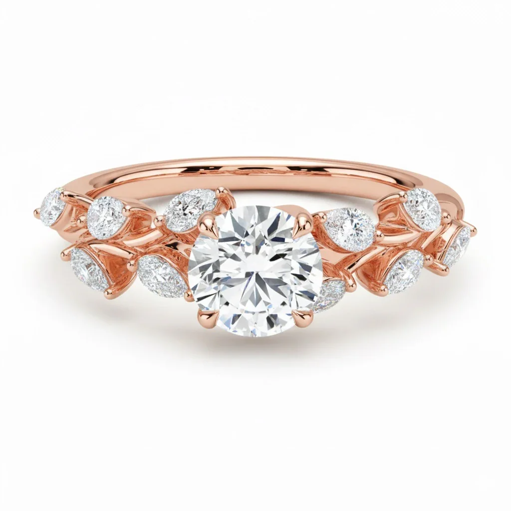 Round Cut Moissanite Engagement Ring with Pear Cut Fancy Set Shank | ApolloGem Cape Town - Image 4