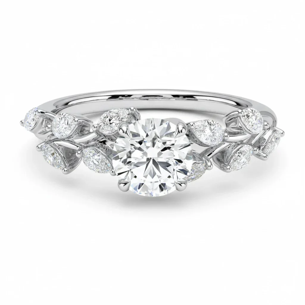 Round Cut Moissanite Engagement Ring with Pear Cut Fancy Set Shank | ApolloGem Cape Town - Image 7