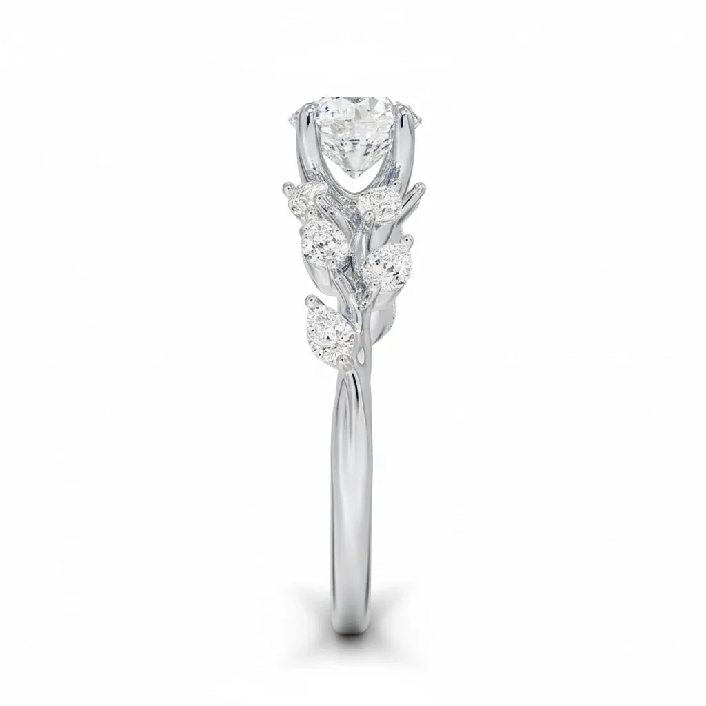 Round Cut Moissanite Engagement Ring with Pear Cut Fancy Set Shank | ApolloGem Cape Town - Image 8