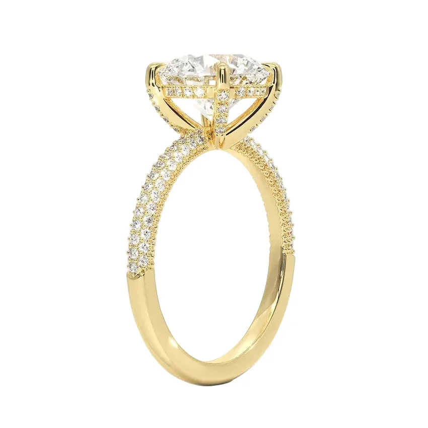 Round Cut Moissanite Ring Three-Row Micro-Pave Shank Hidden Halo Encrusted cat claws | ApolloGem Cape Town - Image 2