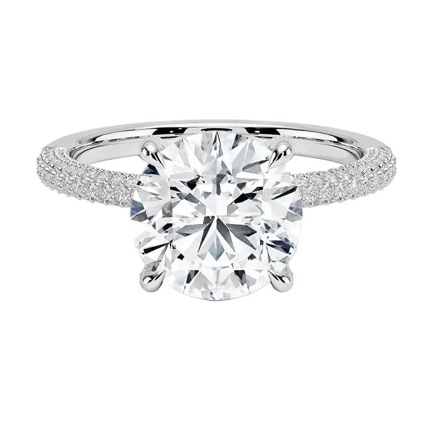 Round Cut Moissanite Ring Three-Row Micro-Pave Shank Hidden Halo Encrusted cat claws | ApolloGem Cape Town - Image 4