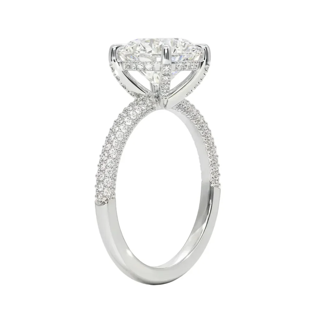 Round Cut Moissanite Ring Three-Row Micro-Pave Shank Hidden Halo Encrusted cat claws | ApolloGem Cape Town - Image 5