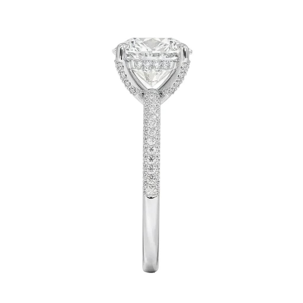 Round Cut Moissanite Ring Three-Row Micro-Pave Shank Hidden Halo Encrusted cat claws | ApolloGem Cape Town - Image 6