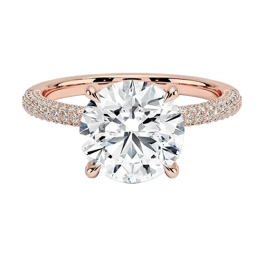 Round Cut Moissanite Ring Three-Row Micro-Pave Shank Hidden Halo Encrusted cat claws | ApolloGem Cape Town - Image 7