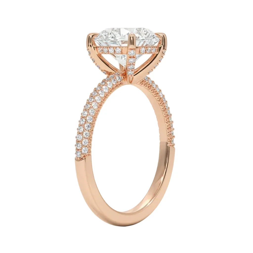 Round Cut Moissanite Ring Three-Row Micro-Pave Shank Hidden Halo Encrusted cat claws | ApolloGem Cape Town - Image 8