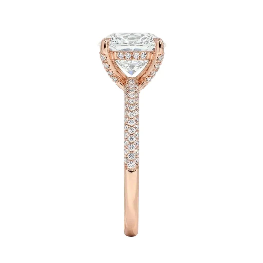 Round Cut Moissanite Ring Three-Row Micro-Pave Shank Hidden Halo Encrusted cat claws | ApolloGem Cape Town - Image 9