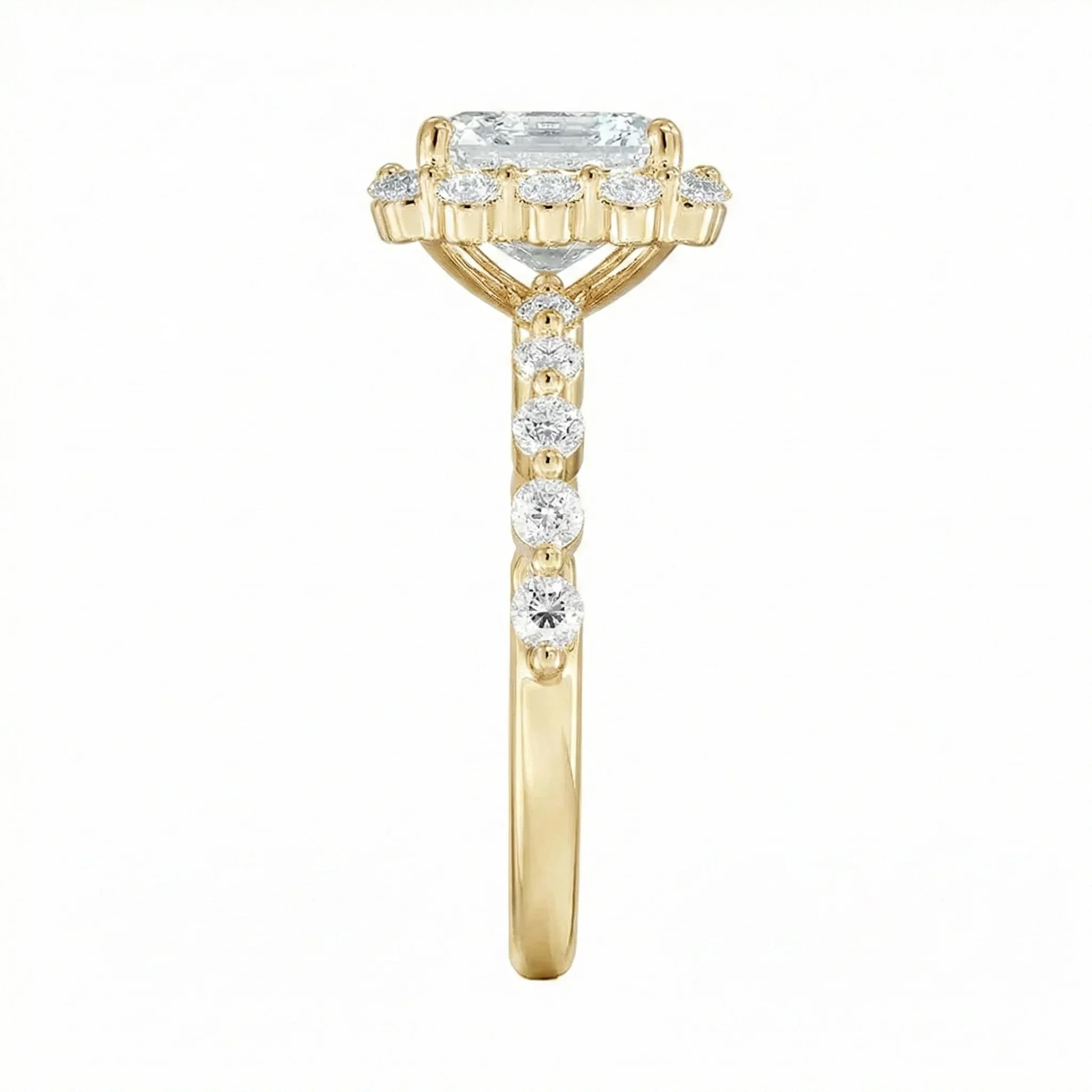 The Asscher Blossom – Floral Halo Moissanite Ring - Image 3